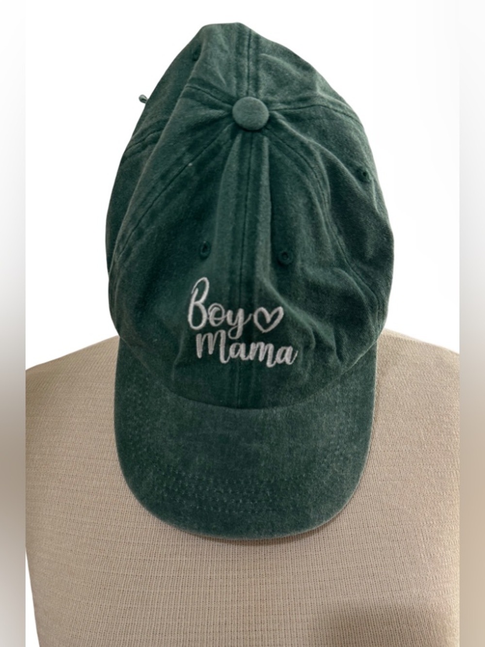 Women’s Boy Mama Embroidered Green Washed Baseball Cap One Size